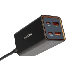 Porodo 65W GaN 4 Ports Desktop Charger Dual USB-C - USB-A Quick Charge - Black